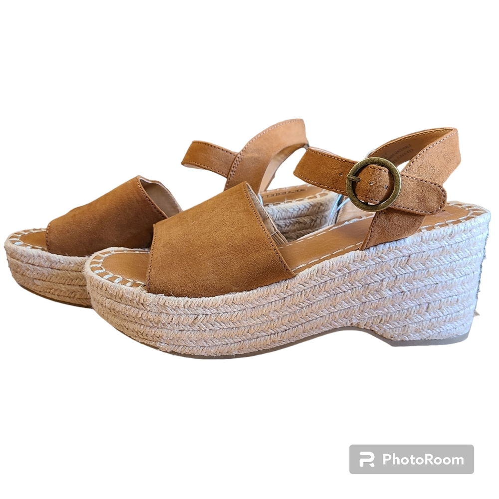NEW Seychelles Size 9.5 Saddle Brown Vegan Suede Espadrilles Platform Sandals